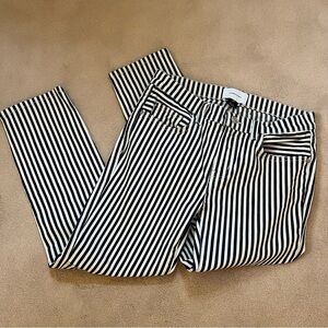 Current/Elliott Navy and Cream Striped Cropped Pants